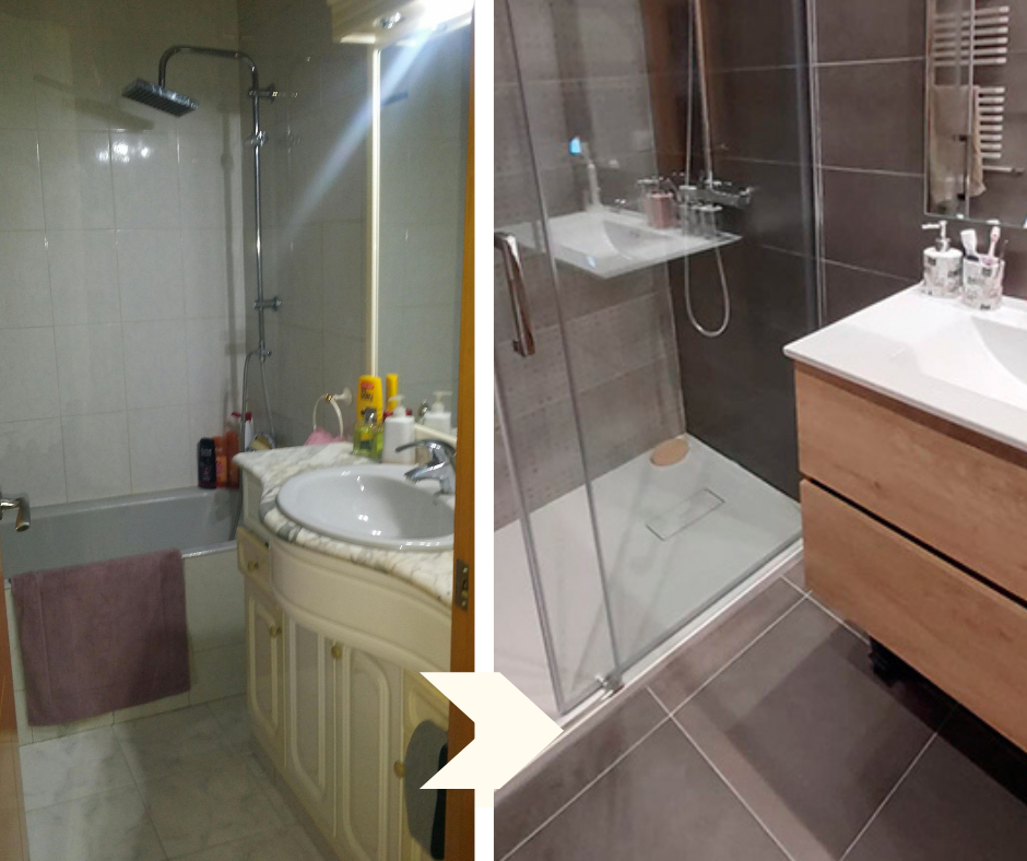 Cambio de bañera por plato de ducha y mueble suspendido